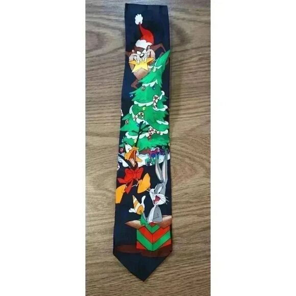 1996 Looney Tunes Christmas Tree Holiday Necktie, Vintage Cartoon Tie - Picture 9 of 9